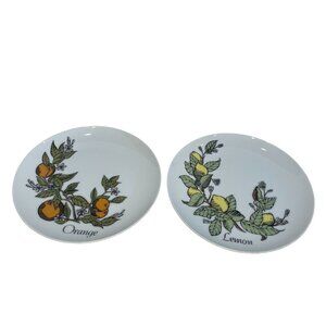 Fitz and Floyd Orange and Lemon Fruit Porcelain Salad Plates 7.5 Inch Set of 2